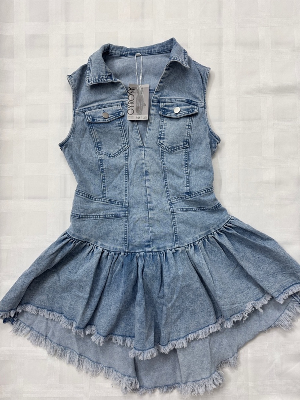 OYROSY Light Blue Denim High-Low Dress